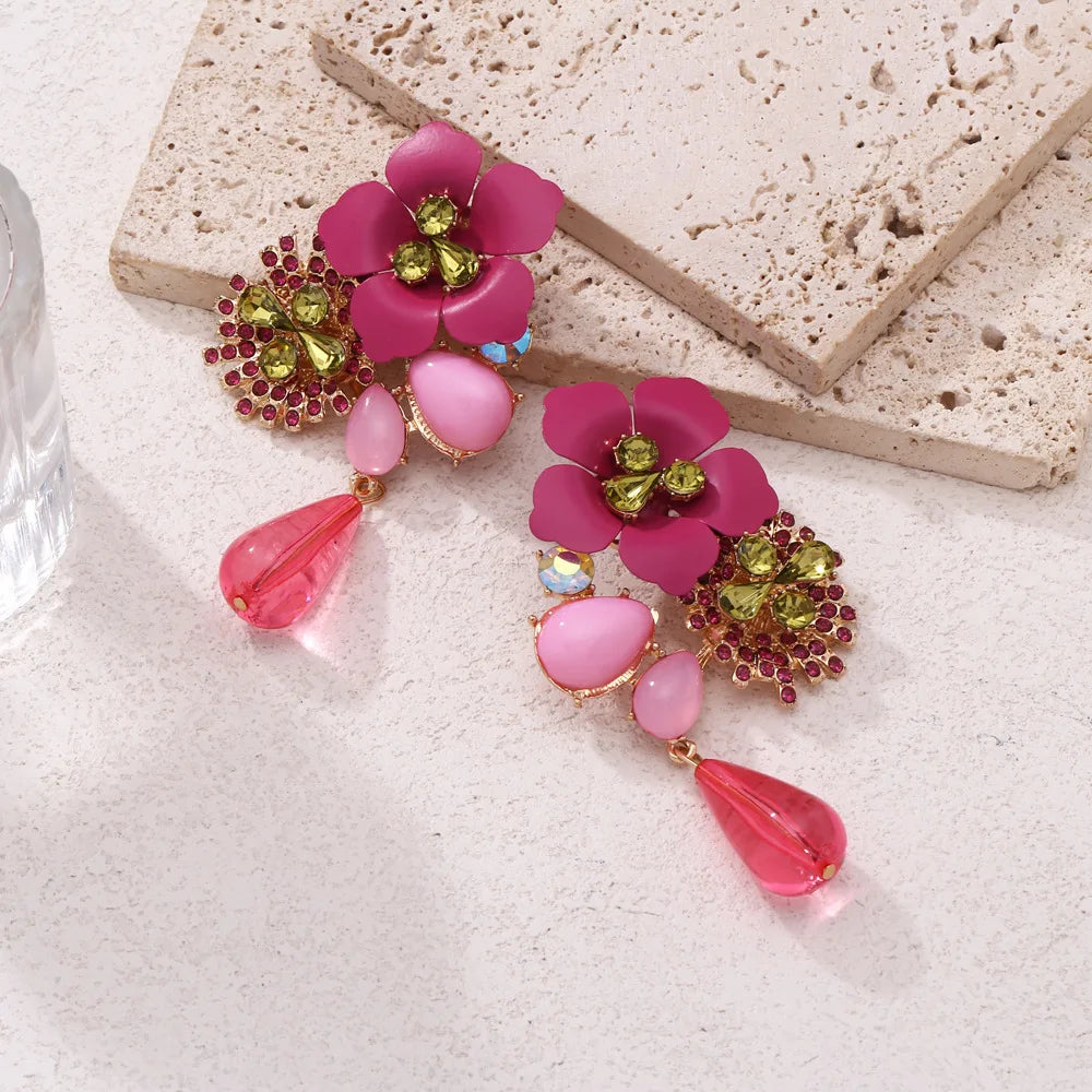 Women's Colorful Flower Rhinestone Drop Earrings – 14K Gold Drop Earrings Nixie