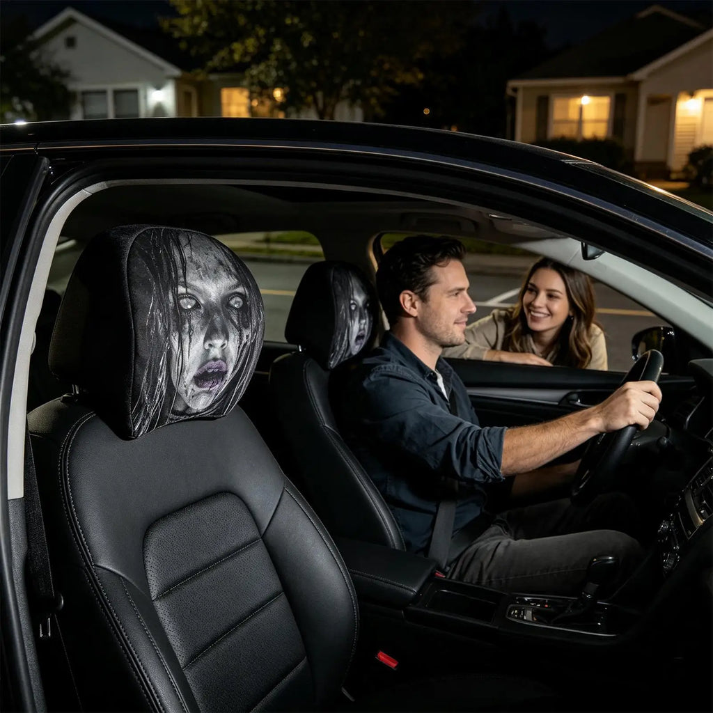 2Pcs Halloween Car Headrest Covers – Spooky Ghost Seat Decor