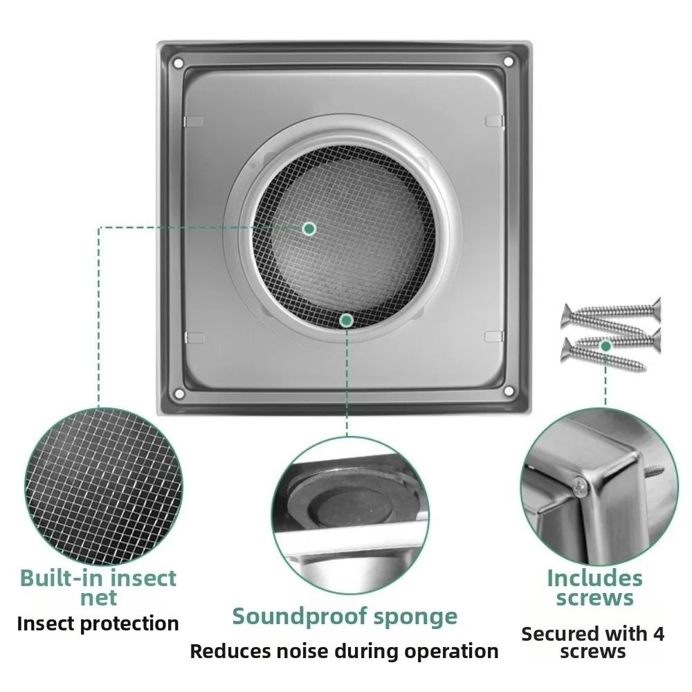 Square Stainless Steel Air Vent 4" 5" 6" – Ducting Outlet Cover Ventilation Vent Cover Nixie