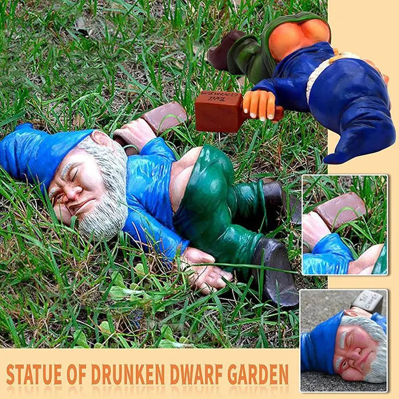 Funny Drunk Garden Gnome Resin Figurine | Patio Statue Decor Garden Gnome Figurine Nixie