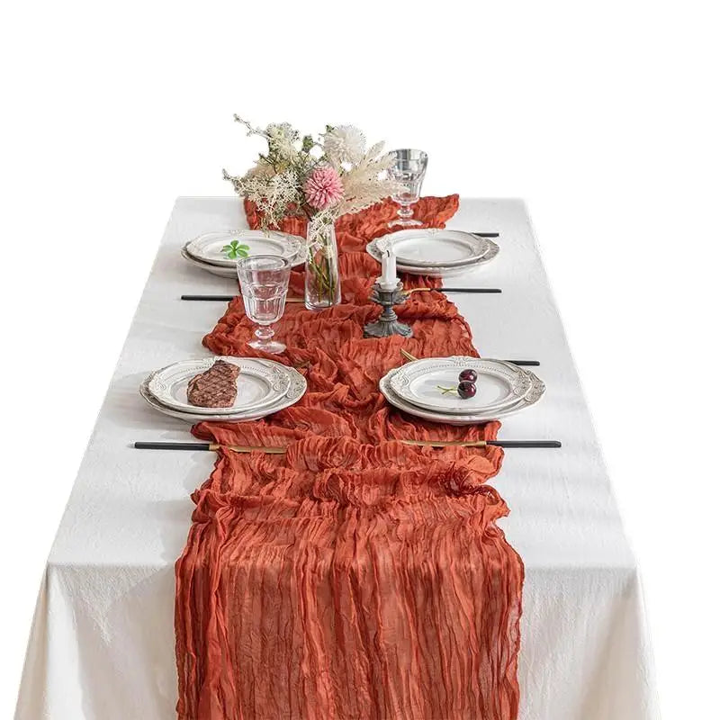 Boho Crinkled Cheesecloth Table Runner 120" – Wedding & Party Table Runner Nixie