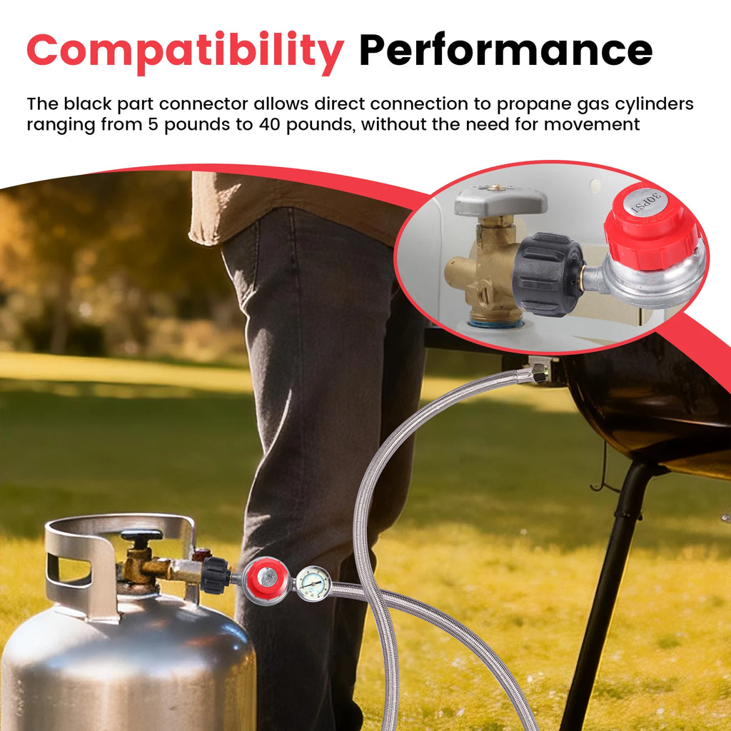 Adjustable Propane Regulator Hose with Gauge – 5FT Braided Propane Regulator Hose Nixie