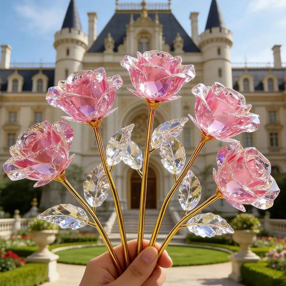 5-Pack Crystal Artificial Rose Flowers – Colorful Faux Roses Artificial Decorative Flowers Nixie Pink 5pcs