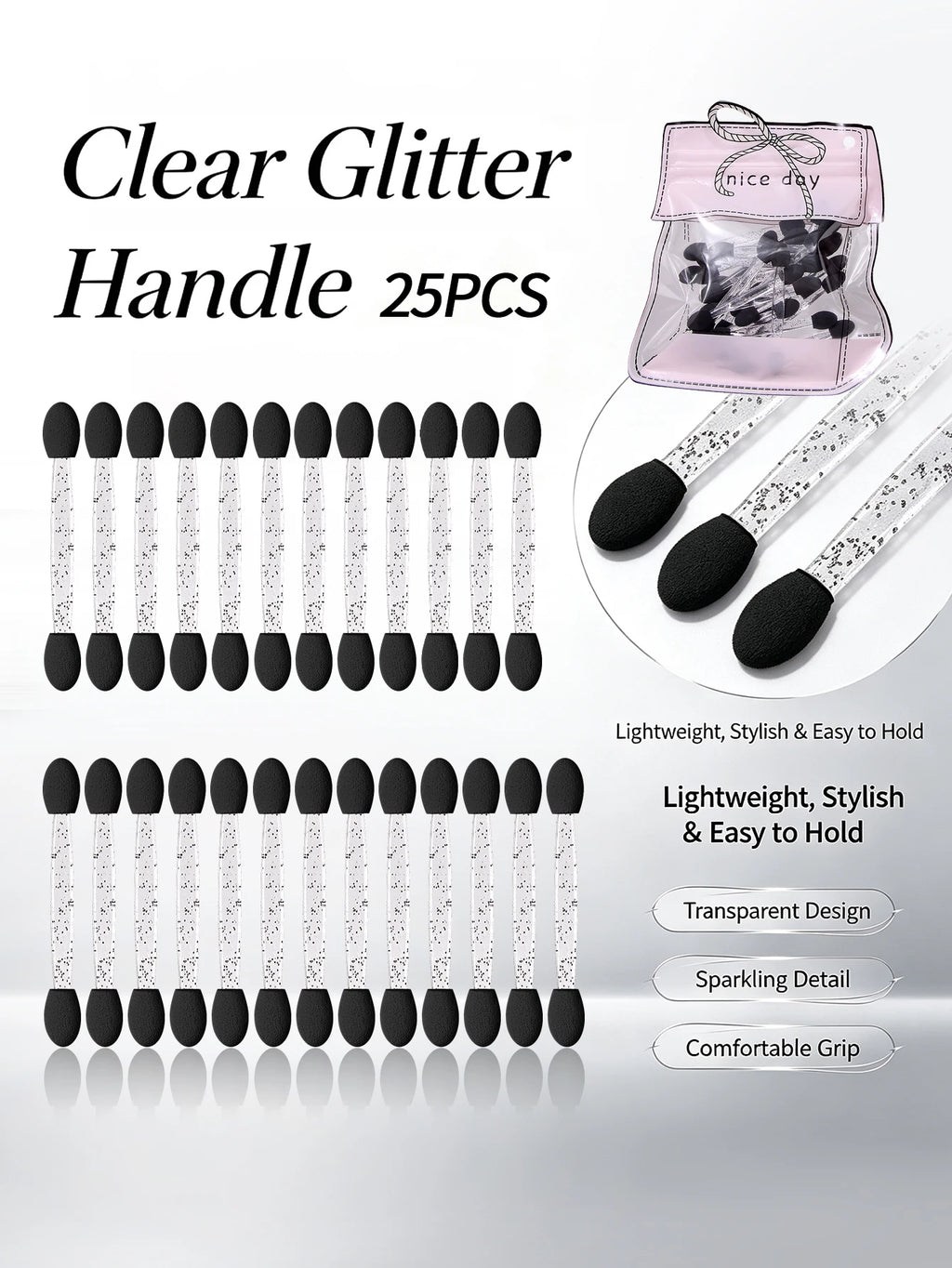 25Pcs Dual-Ended Eyeshadow Applicators | Glitter Handle Sponge Eyeshadow Applicator Nixie