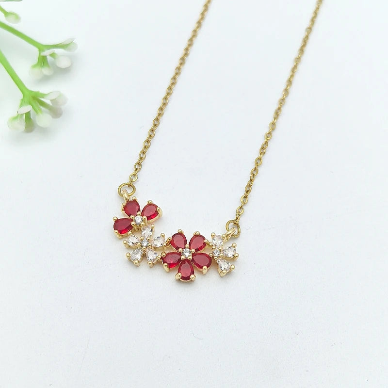 Openwork Zirconia Flower Pendant Necklace – Gold Steel Pendant Necklace Nixie XL1200-312