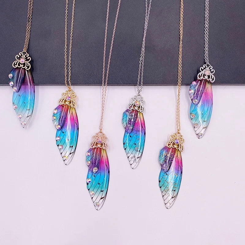Handmade Fairy Butterfly Wing Resin Pendant Necklace Women Pendant Necklace Nixie
