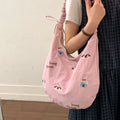 Women's Cartoon Floral Fabric Tote & Crossbody Bag Tote Crossbody Bag Nixie Cherry Puppy (Pink)