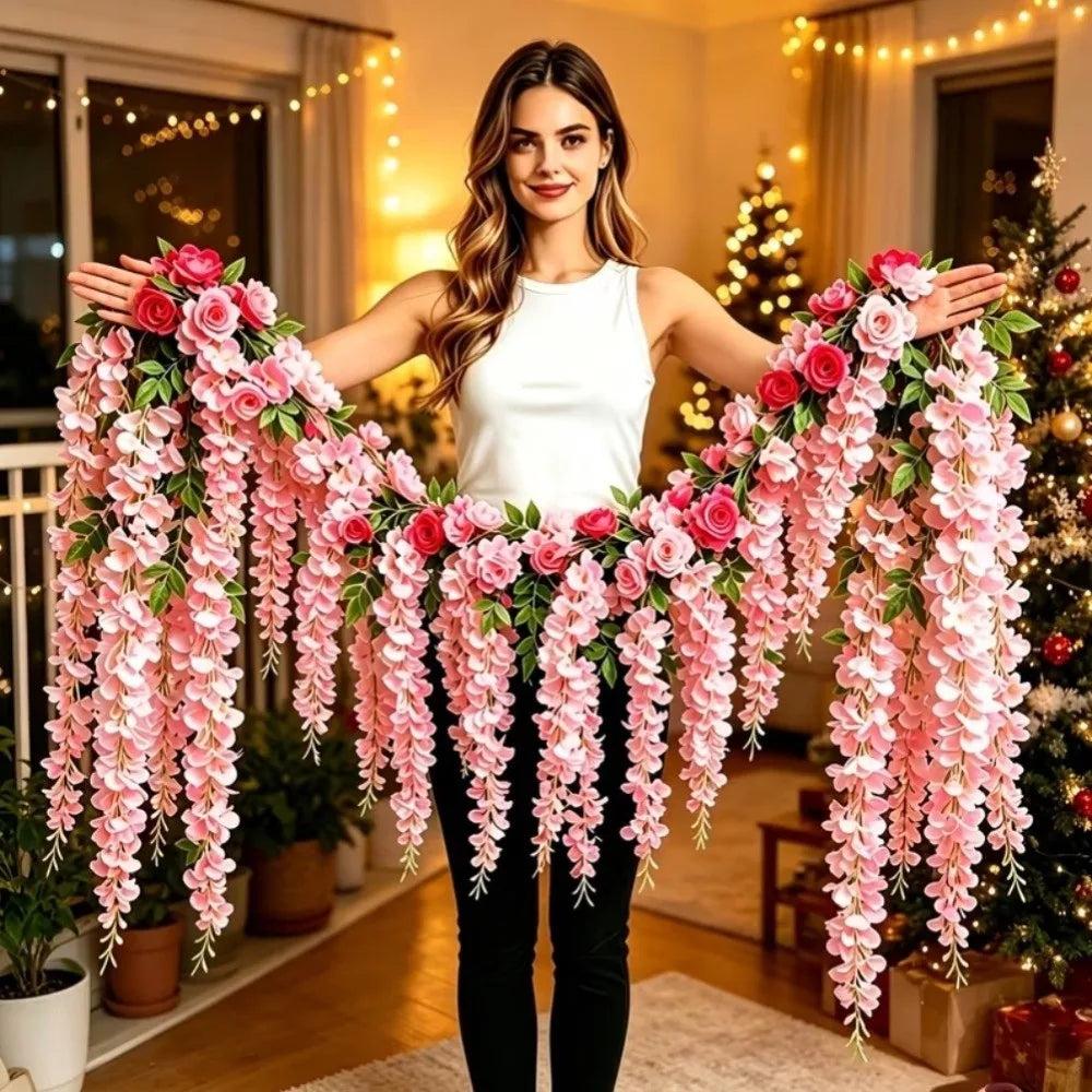250cm Artificial White Rose Vine Garland – Wedding & Home Décor Artificial Flower Garland Nixie