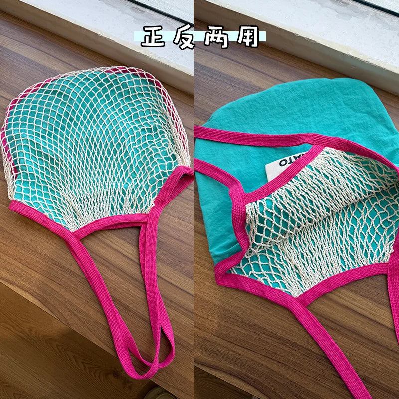 Nixie Checkerboard Woven Beach Bag | Reversible Crossbody Tote Woven Beach Tote Nixie Green
