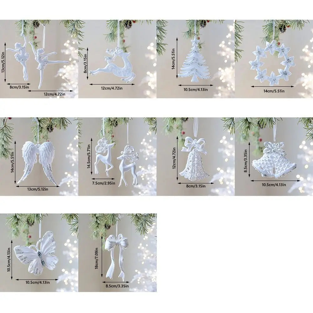 White Christmas Ornaments – Flocking Deer, Wreath & Snowflake Christmas Tree Ornament Nixie