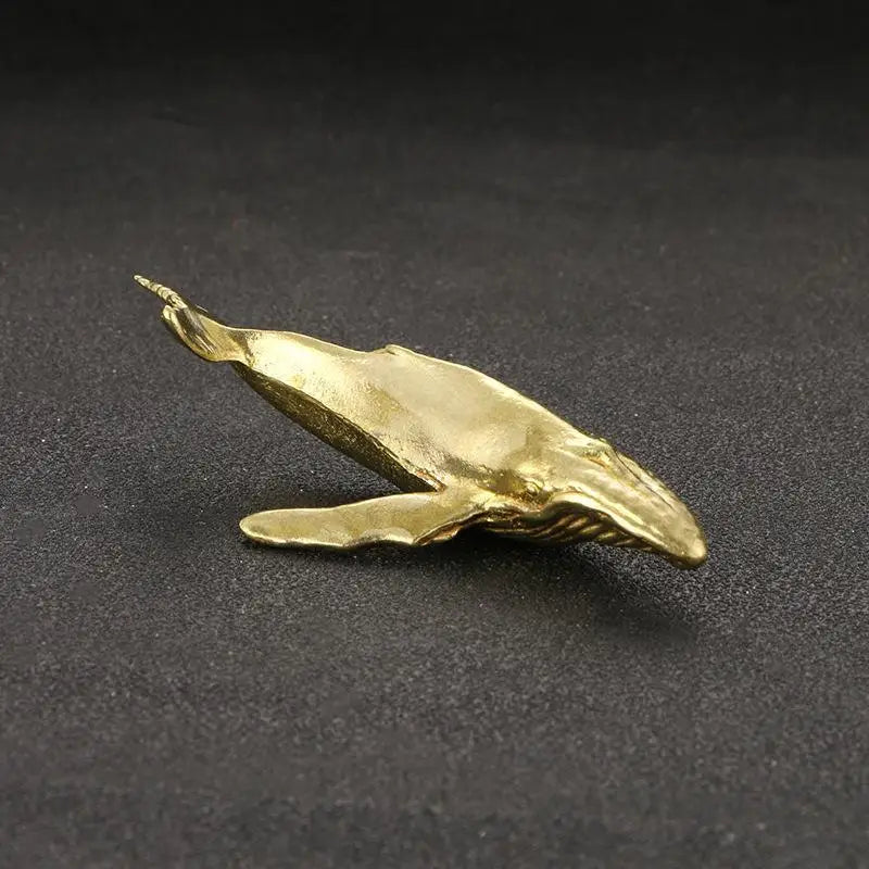 Solid Brass Whale Figurine – Vintage Desktop Ornament Statue