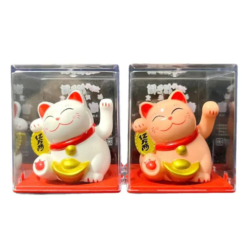 Solar Powered Waving Lucky Cat Figurine – 2" Desk Ornament Desk Figurine Ornament Nixie