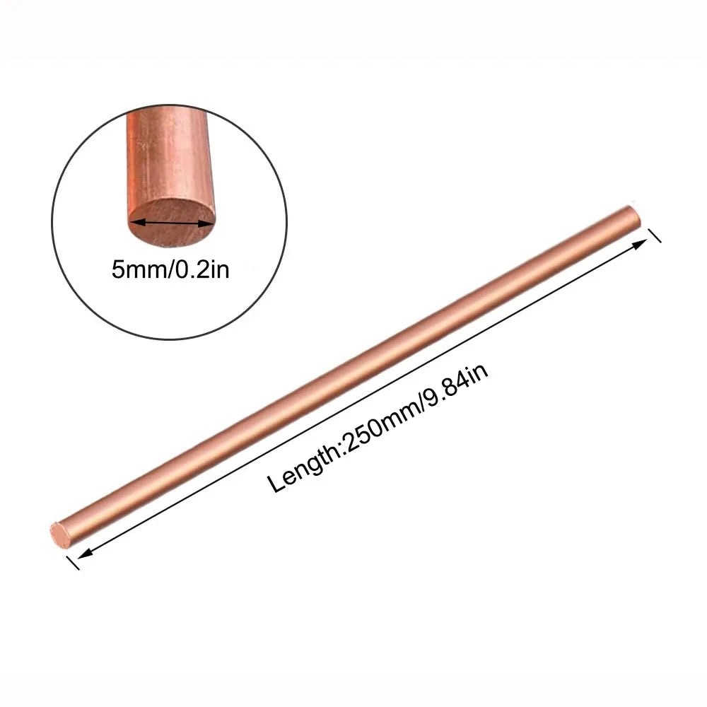T2 Solid Copper Round Bar Rod 3–10mm x 250mm | Pure Copper Copper Metal Rod Nixie 5mm