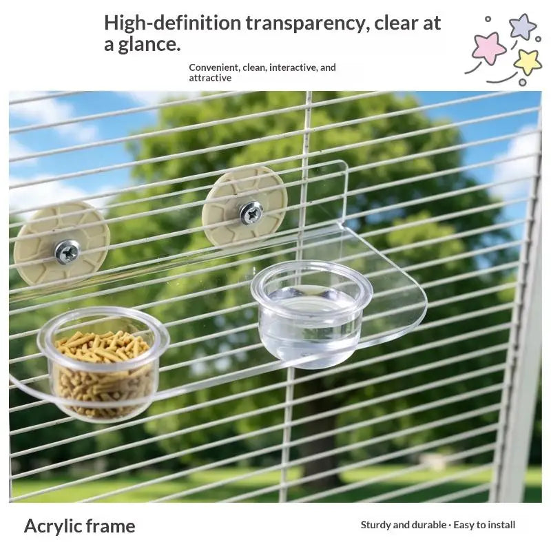 Clear Acrylic Dual Pet Feeder Bowl – Cage Clip Small Animals Pet Feeder Bowl Nixie