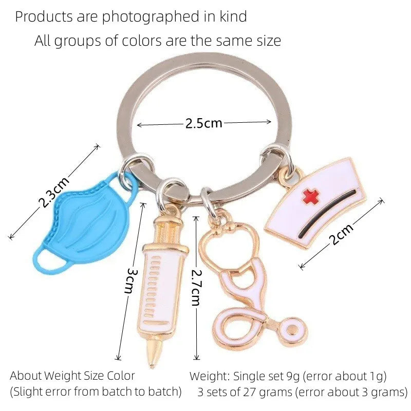 3-Piece Medical Theme Keychain Set – Nurse Doctor Quirky Style Novelty Keychain Set Nixie