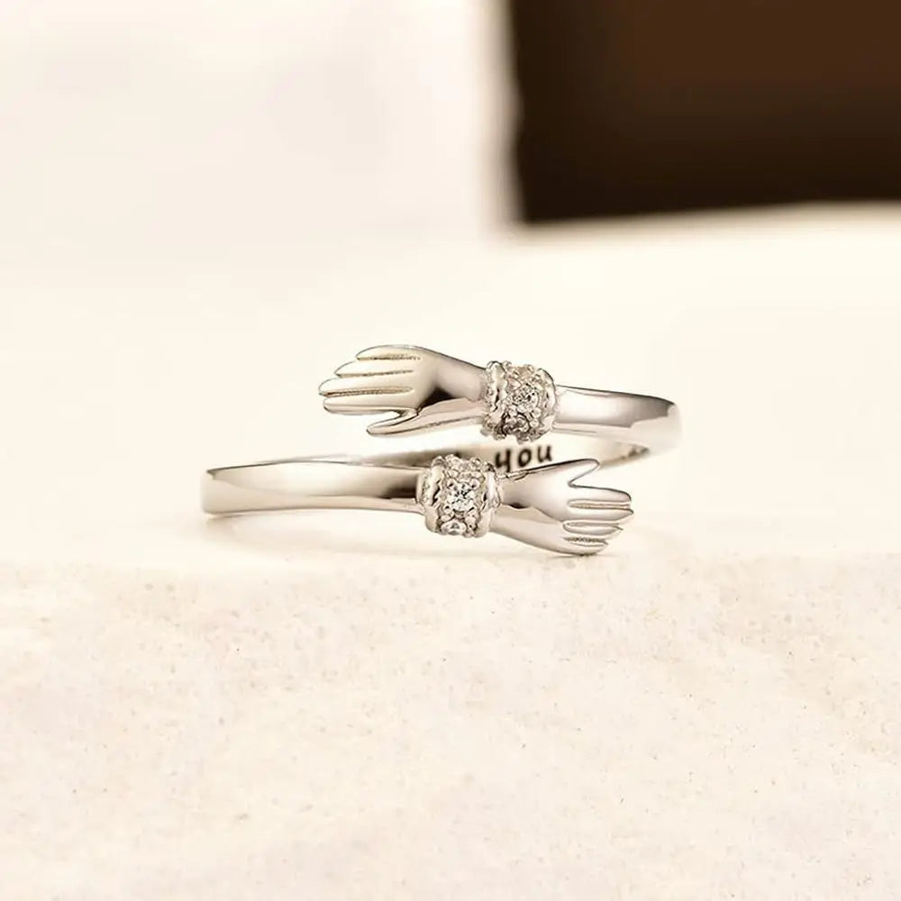 Adjustable Hand Hug Wrap Ring | Silver & Gold Friendship Ring Fashion Ring Nixie