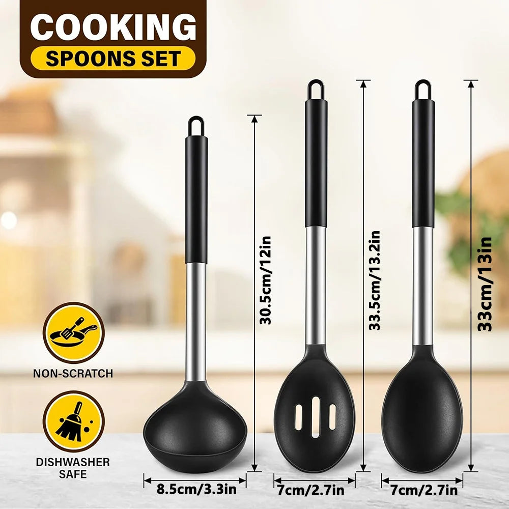 3-Piece Silicone Cooking Spoon Set – Solid, Slotted & Ladle