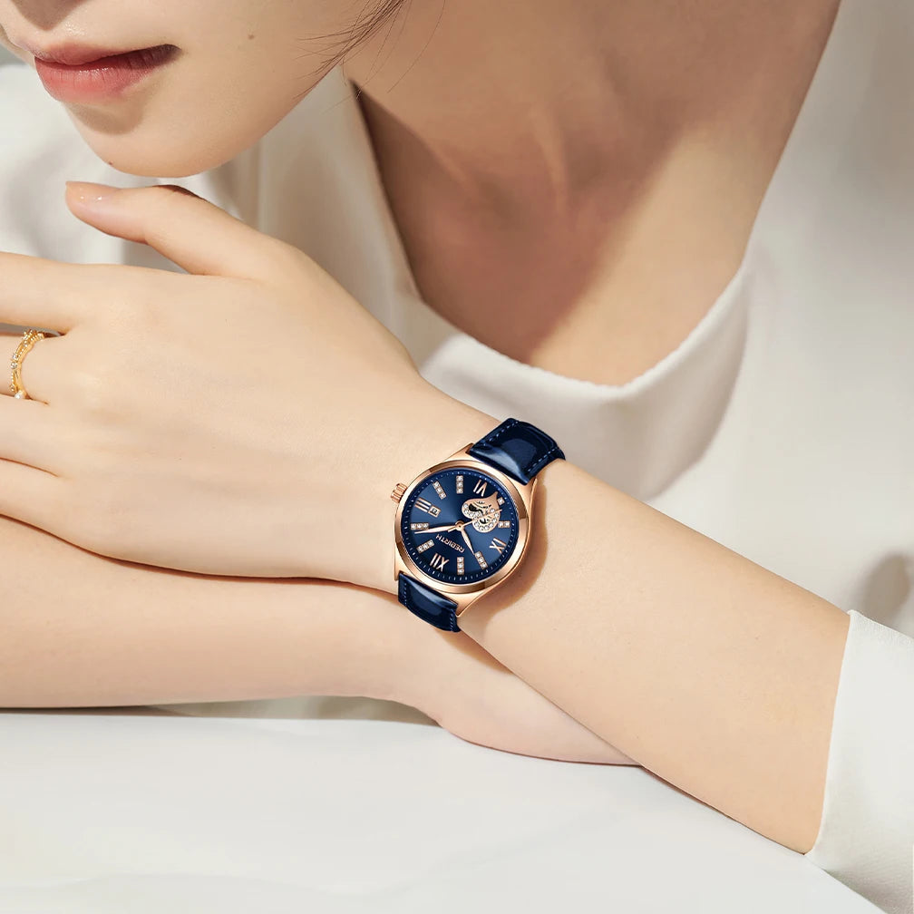 REBIRTH Women's Quartz Watch | Leather Band Roman Numeral