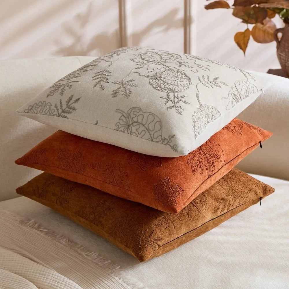 Pumpkin Maple Leaf Embroidered Throw Pillow Cover 45x45cm