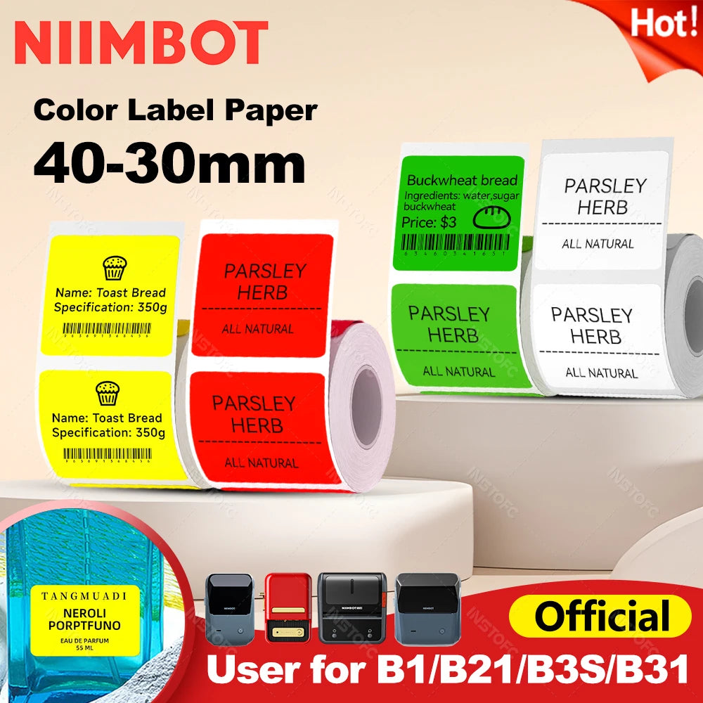 NiiMbot B1/B21/B3S/B203 Thermal Labels 40x30mm – Color Label Paper Thermal Label Paper Nixie