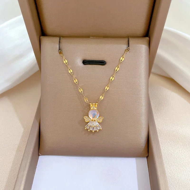 Angel Aurora Pendant Choker Necklace – Gold Stainless Steel Pendant Choker Necklace Nixie