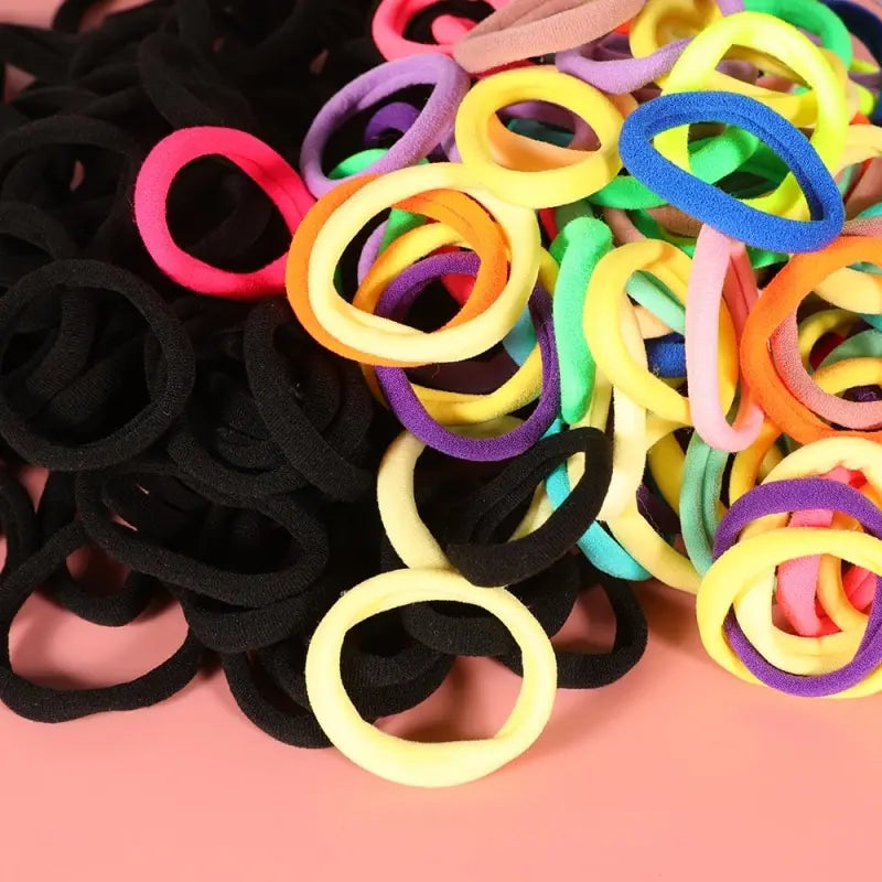 200+ Seamless Elastic Hair Bands – Black & Colorful Pack Elastic Hair Bands Nixie
