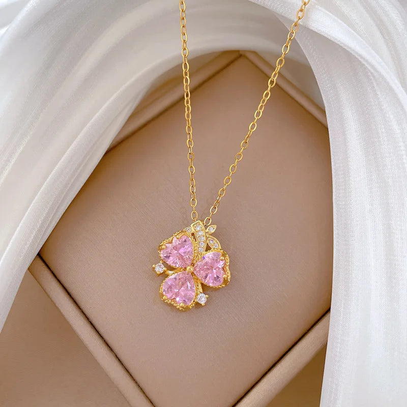 Three-Petal Flower Choker Necklace | Gold Stainless Steel Pendant Choker Necklace Nixie
