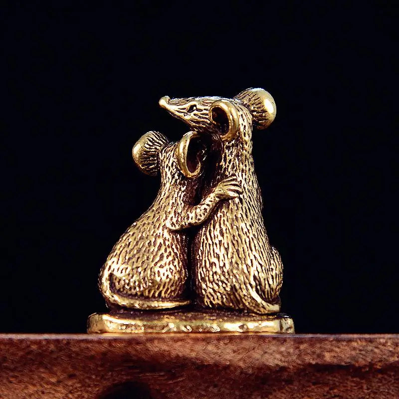 Antique Copper Rat Statue – Mouse Figurine Home Decor Ornament