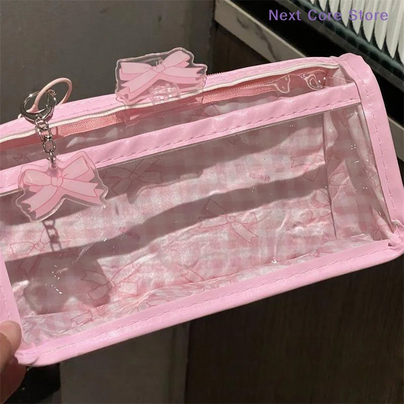 Sweet Bow Transparent Pencil Case – Large Capacity Zipper Bag Transparent Pencil Case Nixie