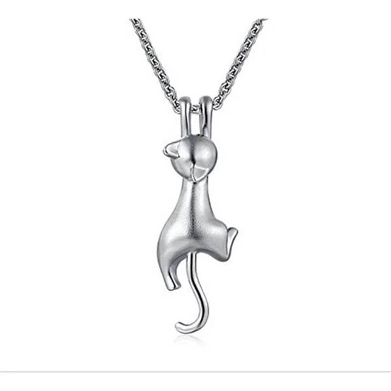 White Cat Charm Pendant Necklace – Trendy Zinc Alloy Jewelry Pendant Necklace Nixie Silver Plated