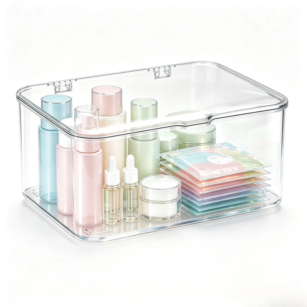 Clear Flip-Top Desk Organizer Box – Cosmetics & Jewelry Desk Storage Organizer Nixie