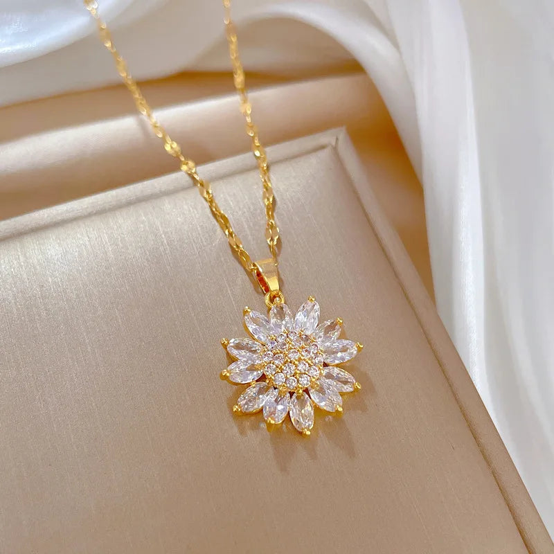 Sunflower Pendant Choker Necklace – Gold Stainless Steel Pendant Necklace Nixie