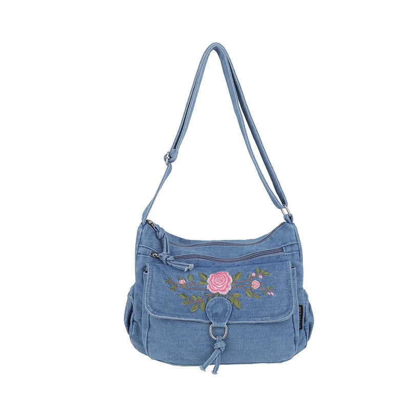 Embroidered Denim Crossbody Bag | Multi-Layer Shoulder Bag Crossbody Shoulder Bag Nixie