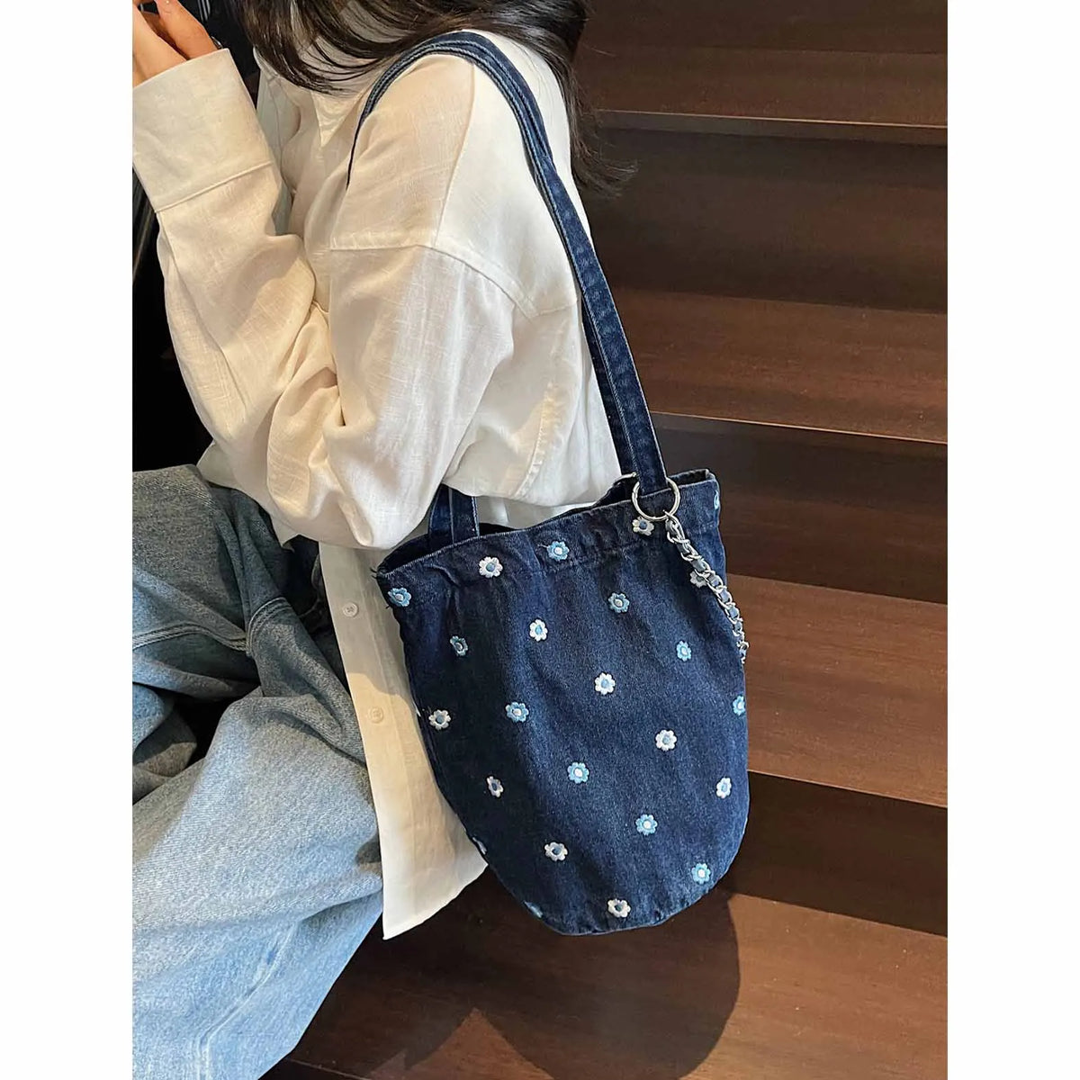 Japanese Denim Shoulder Bag – Large Capacity Women's Tote Denim Shoulder Tote Nixie