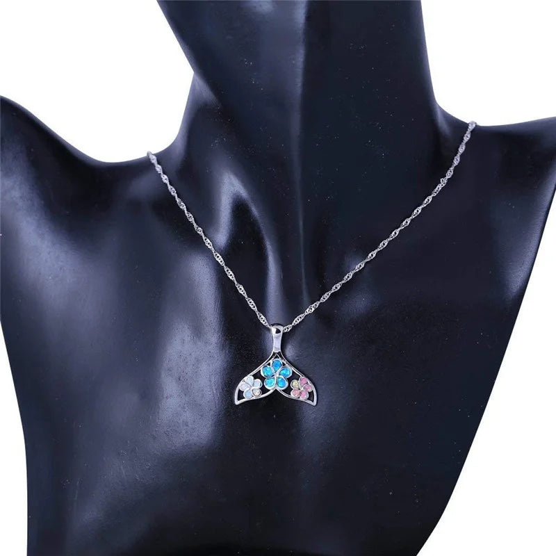 Fish Tail Purple Simulated Opal Silver Necklace Pendant Pendant Necklace Nixie
