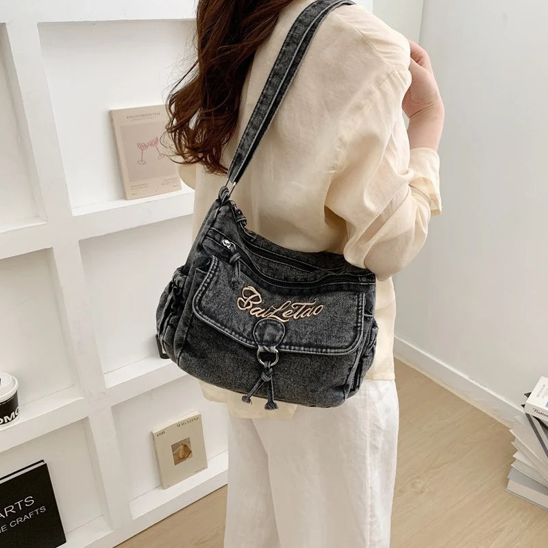Vintage Embroidered Denim Crossbody Bag – Women's Sling Bag Denim Crossbody Bag Nixie