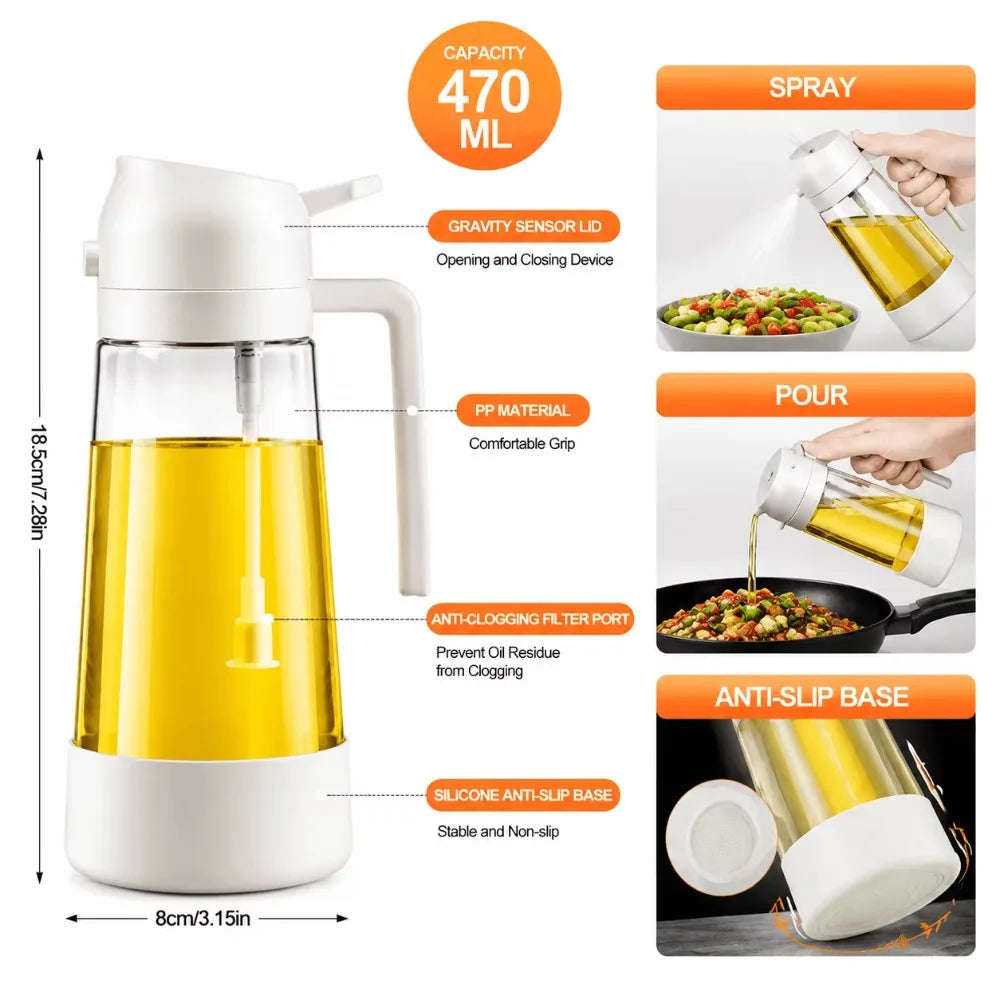 Olive Oil Sprayer Dispenser 2-in-1 Glass Bottle 15.89oz Oil Sprayer Dispenser Nixie Oil Sprayer