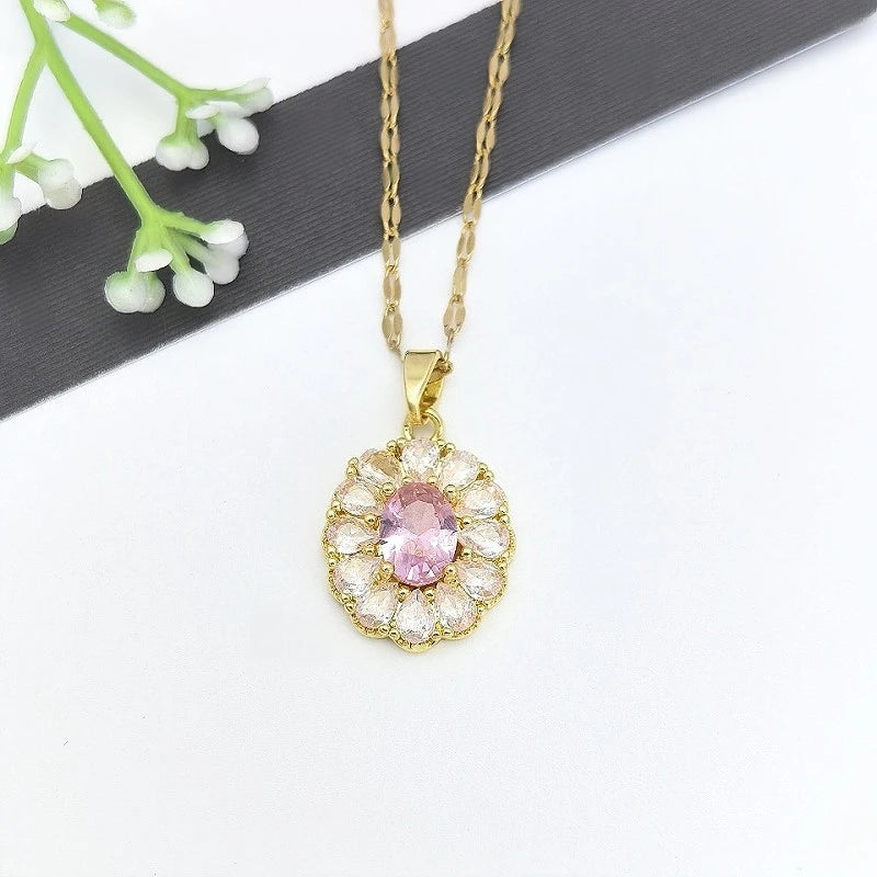 Oval Zircon Gold-Plated Pendant Necklace for Women Pendant Necklace Nixie