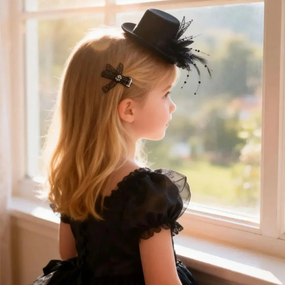 Kids Fascinator Hat 13cm Feather Flower Pillbox Hair Clip