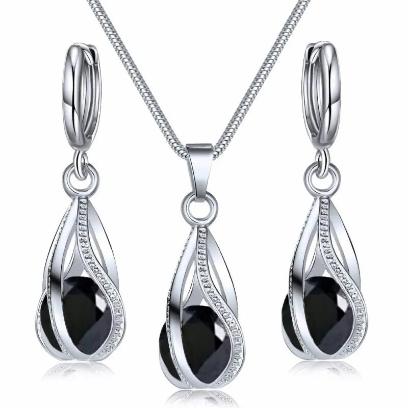 3-Piece Black Crystal Necklace & Earring Set | Nixie Jewelry