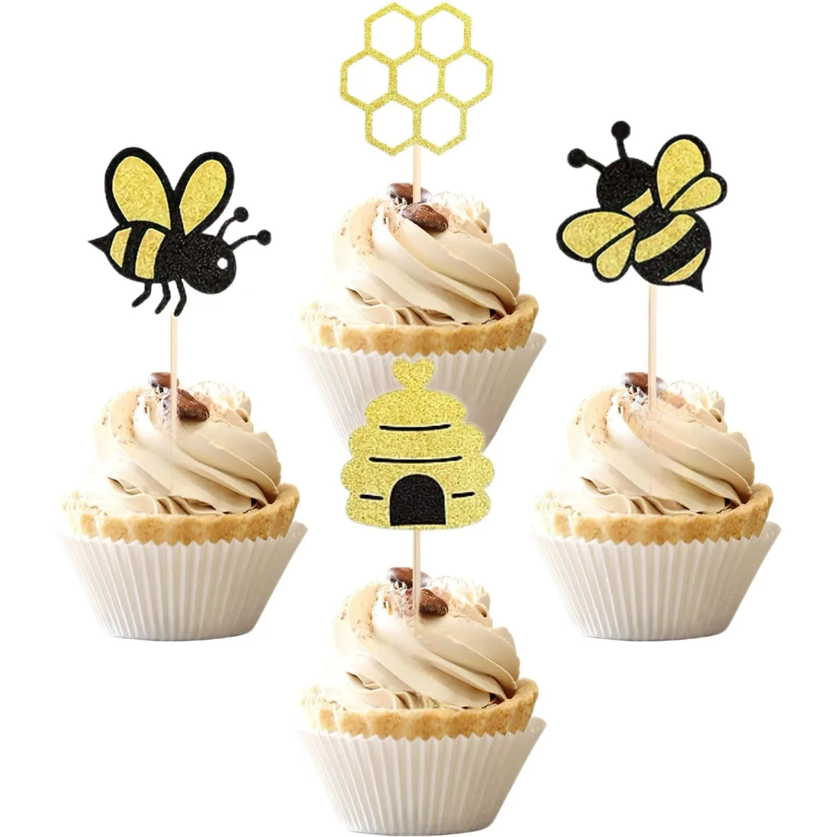 Bee Cartoon Birthday Cake Toppers Paper-Cut Decorations 4/12pcs Cake Toppers Nixie