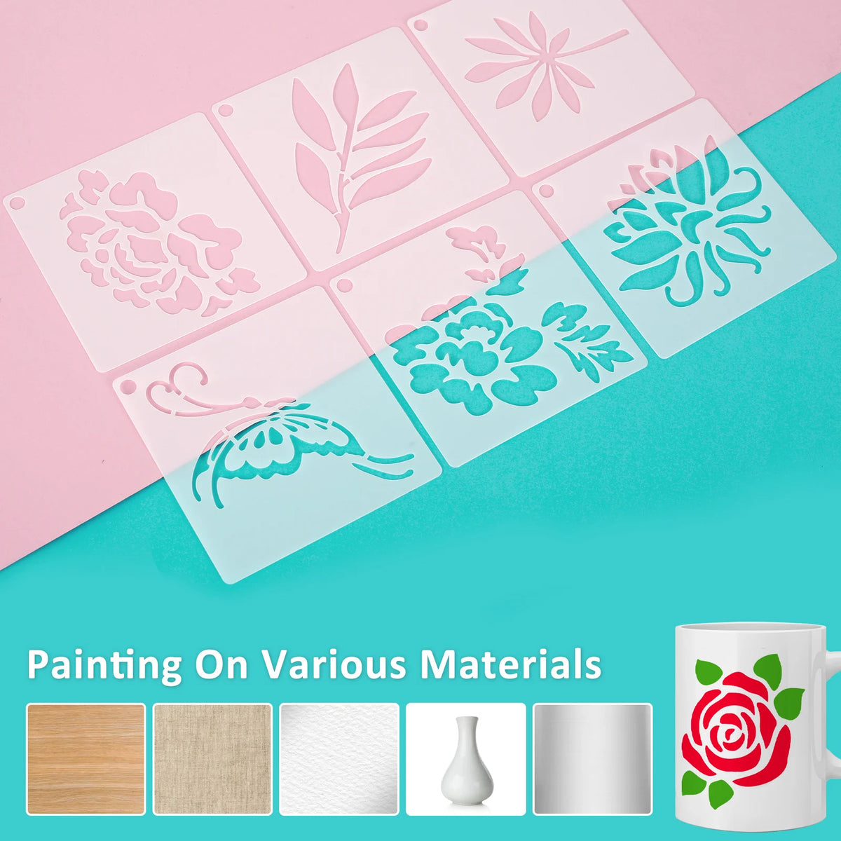 60 Pcs Reusable Painting Stencils – Floral & Bird DIY Templates Painting Stencils Set Nixie