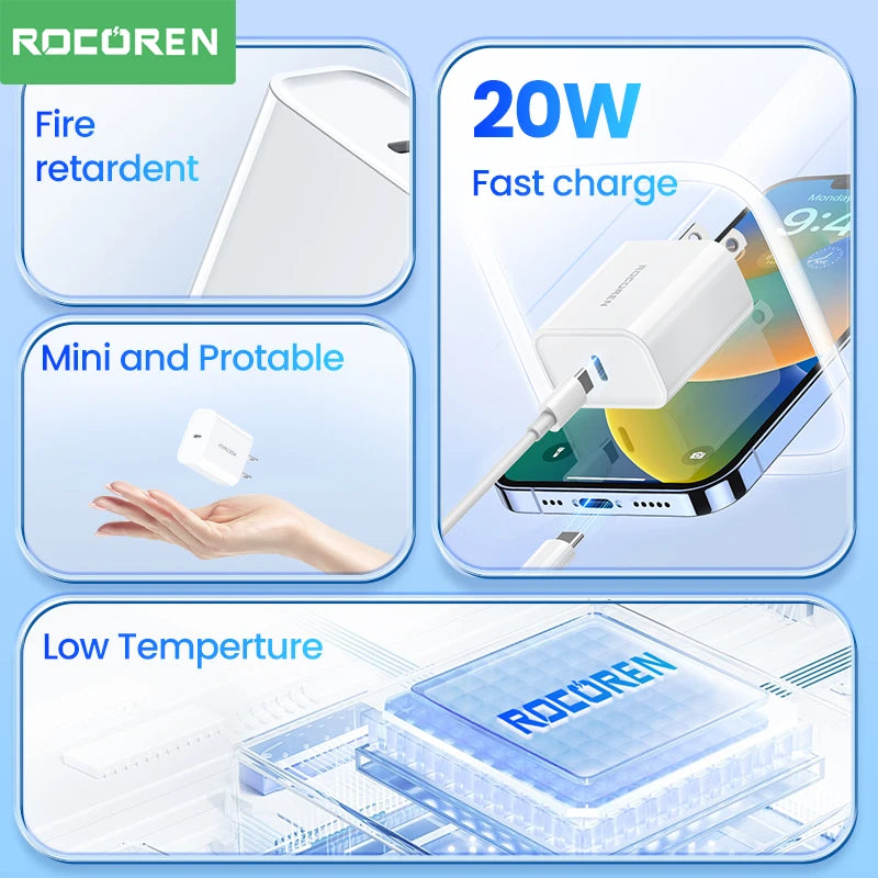Rocoren 20W GaN USB-C Fast Charger PD3.0 QC3.0 – iPhone & Samsung USB-C GaN Charger Nixie