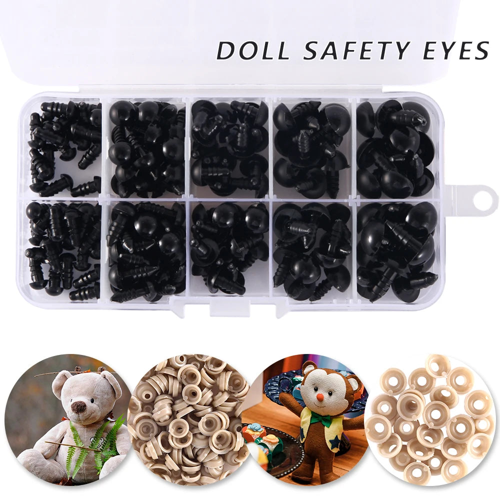 150pcs Black Plastic Safety Eyes 6-12mm for DIY Stuffed Animals Doll Craft Accessories Nixie