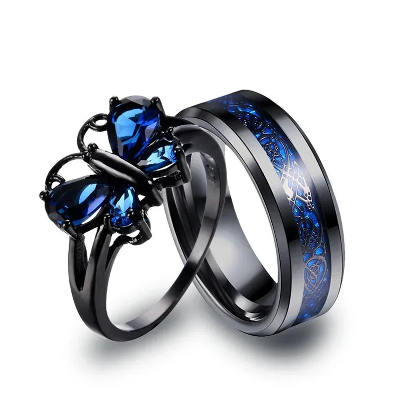 Butterfly Couple Rings – Stainless Steel Wedding Band Couple Ring Nixie