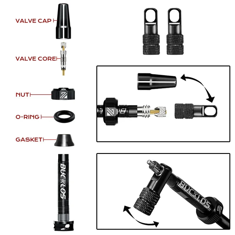 BUCKLOS Tubeless Presta Valve CNC Alloy 40–100mm Road MTB Tubeless Valve Stem Nixie