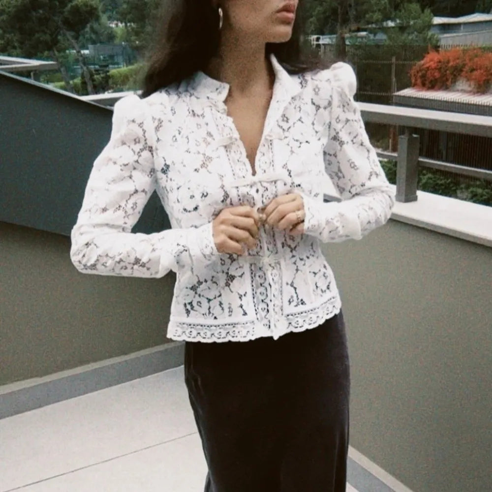 Chinese Style Embroidered Hollow Out Cotton Blouse | Full Sleeve