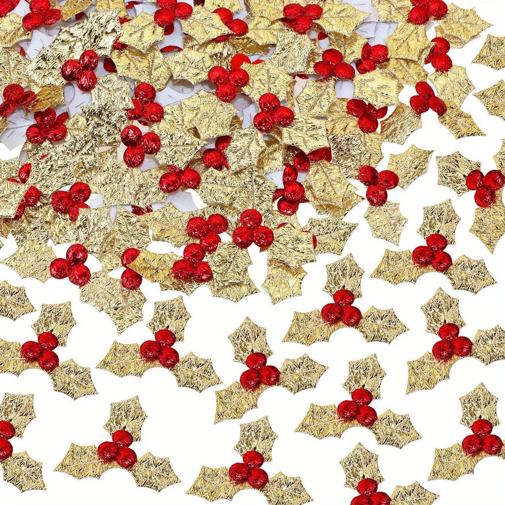 50PCS Holly Berry Sprigs Christmas DIY Craft Decor Green Gold Silver Craft Embellishments Nixie Gold
