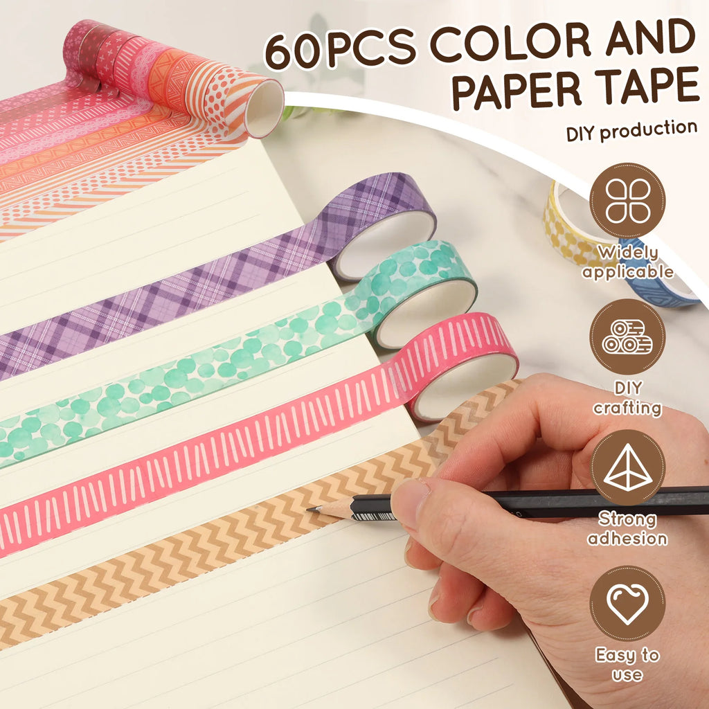 60 Rolls Washi Tape Set – Japanese Decorative Masking Tapes Decorative Washi Tape Nixie