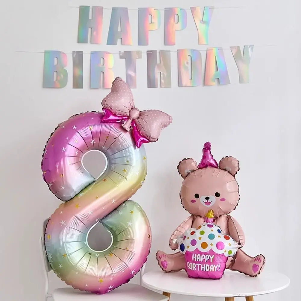 40" Colorful Gradient Number Foil Balloon with Bow – 0–9 Party Balloon Nixie